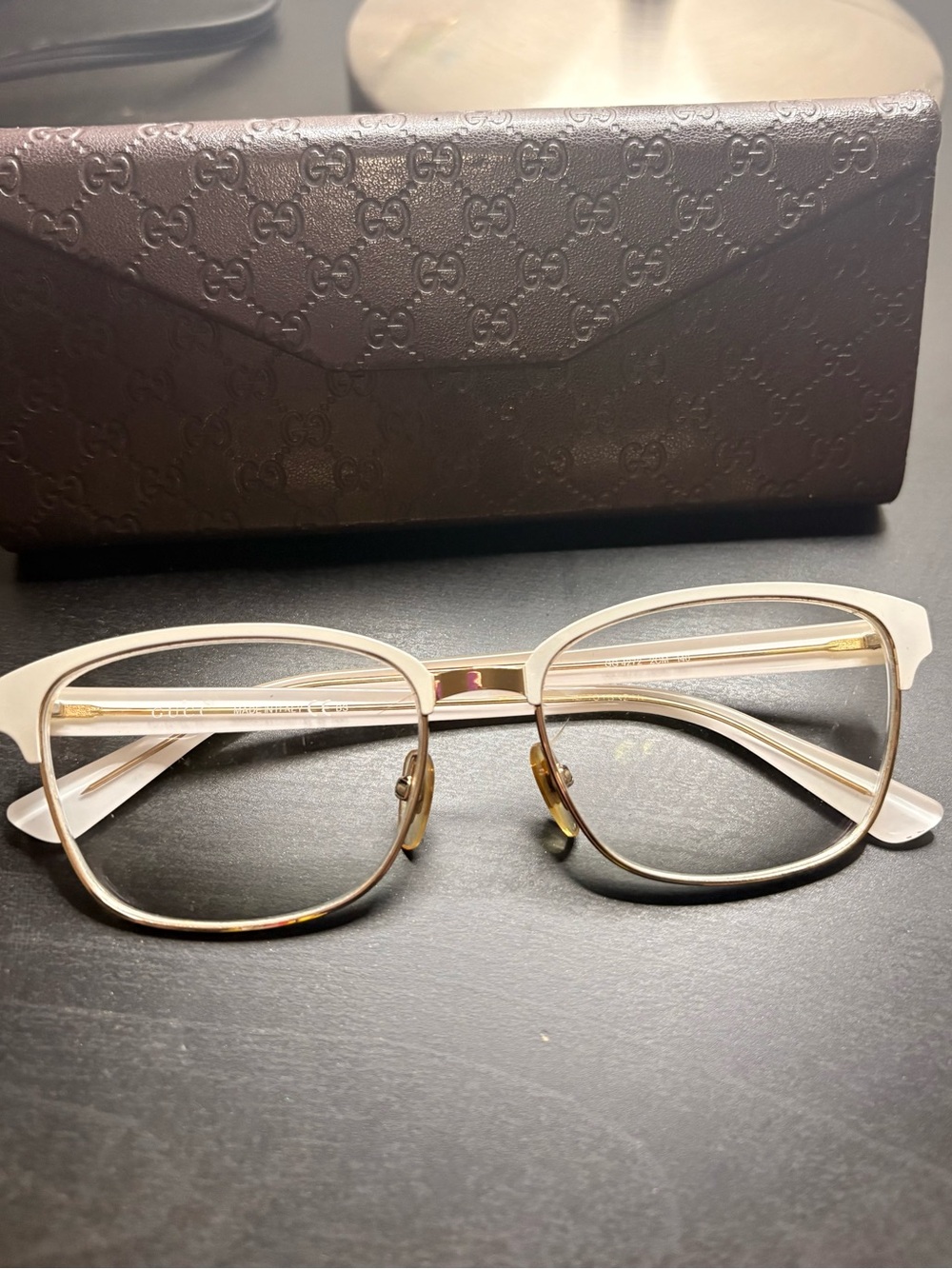 Gucci Cream and Gold Metal Rim Eyeglasses